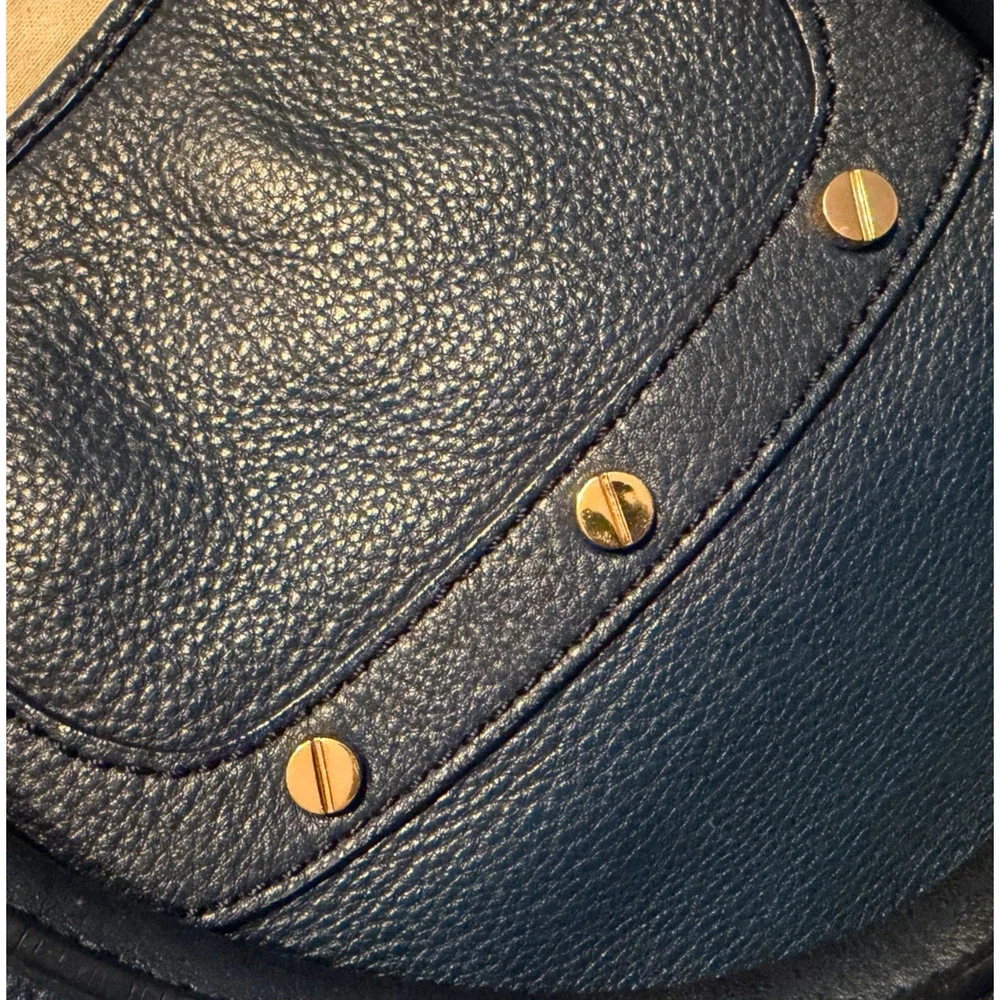 Tory Burch Blue Amanda Classic Hobo Pebbled Leather Gold Hardware + Dust Bag